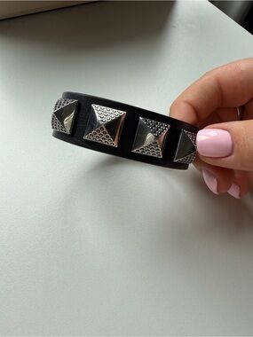 Swarovski Black Leather Stud Pyramid Bracelet
